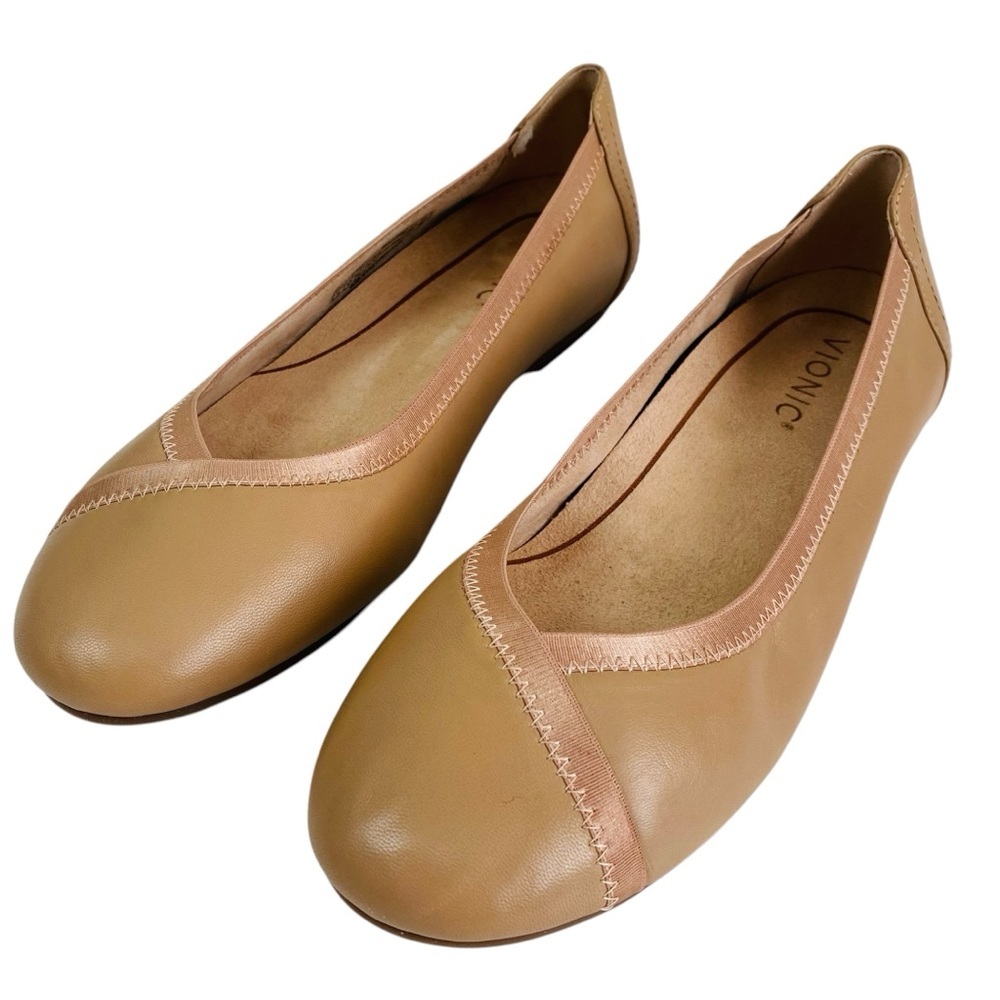 Vionic Caroll Tan Leather Ballet Flats Size 8